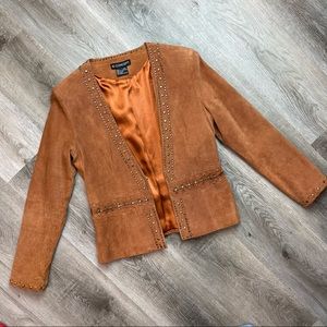 Vintage C Concept Light Brown Suede Embellished Jacket Size Small